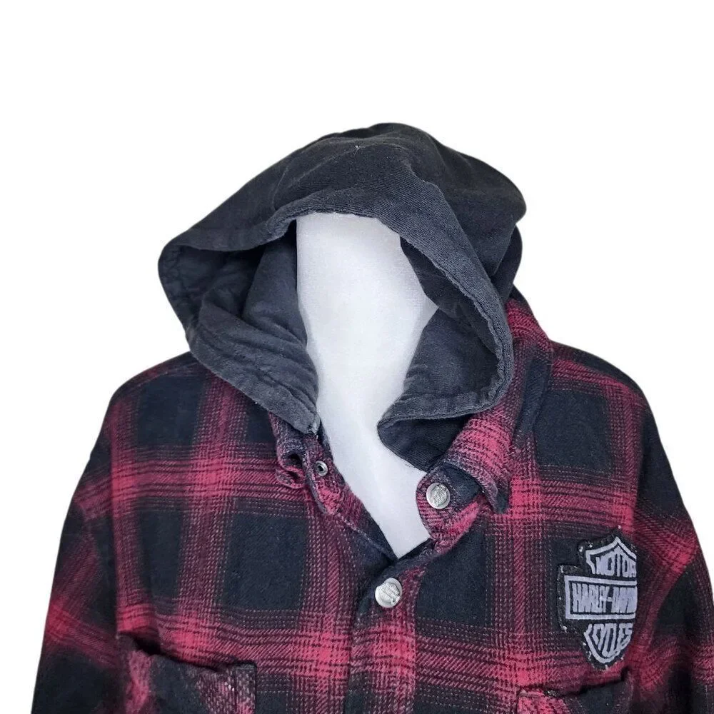Harley Davidson Motorcycles Button Up Flannel Hoodie Jacket Size XL Plaid